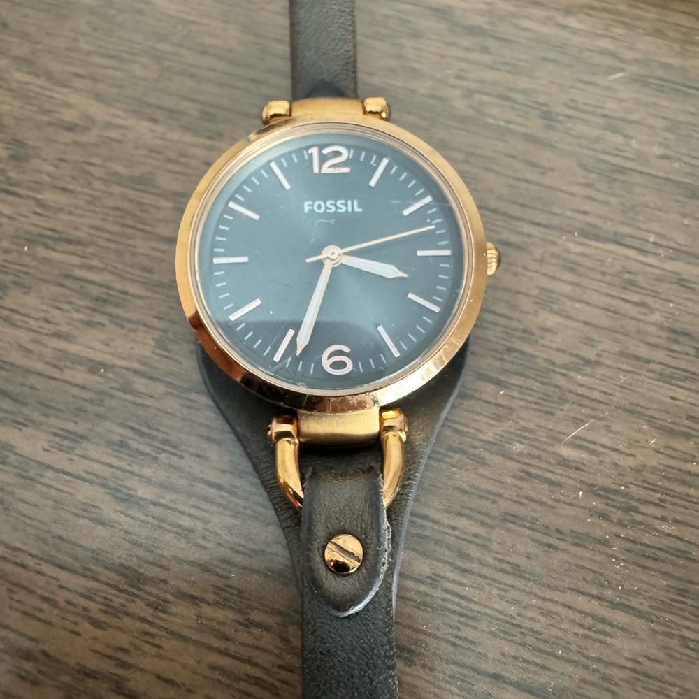 Fossil Watch Rose Gold Tone 50M Brown Leather